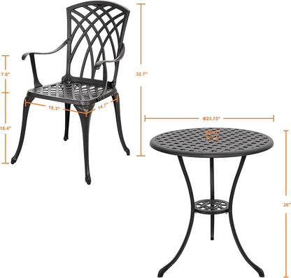 NUU GARDEN Bistro Set 3 Piece Outdoor Cast Aluminum Patio Bistro Set