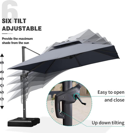 12ft Patio Umbrella with Base Large Outdoor Square Umbrella