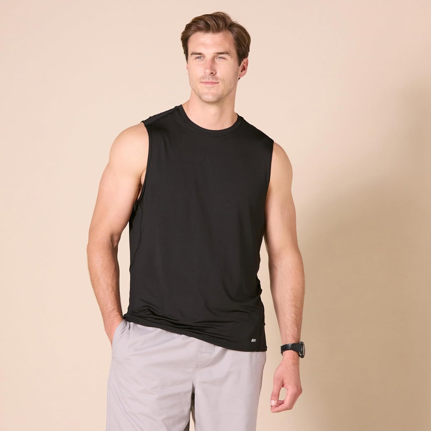 Essentials Men's Active Quick Dry Tech Stretch Lightweight Sleeveless Muscle Shirt