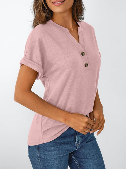 Women's Short Sleeve Shirts Henley Dressy Casual Summer Tops