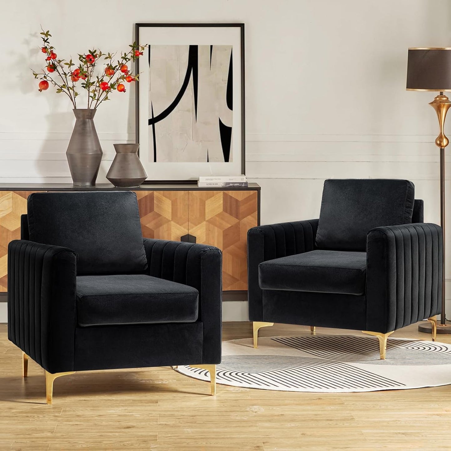 HULALA HOME Velvet Accent Club Chairs Set of 2