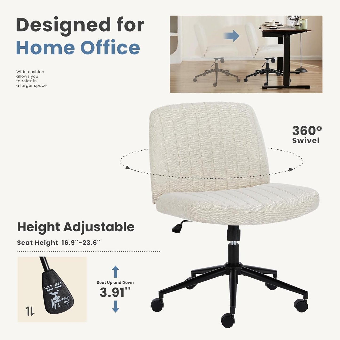 DUMOS Criss Cross Chair Legged Office Wide Comfy Desk Seat