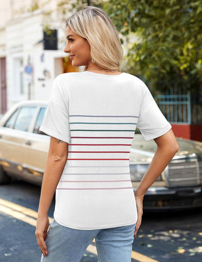 Short Sleeve Casual Shirts Floral Tee Basics V Neck Plain T-shirt