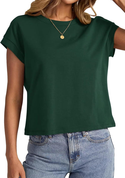Womens Cap Sleeve Crop Tops Cotton T Shirts