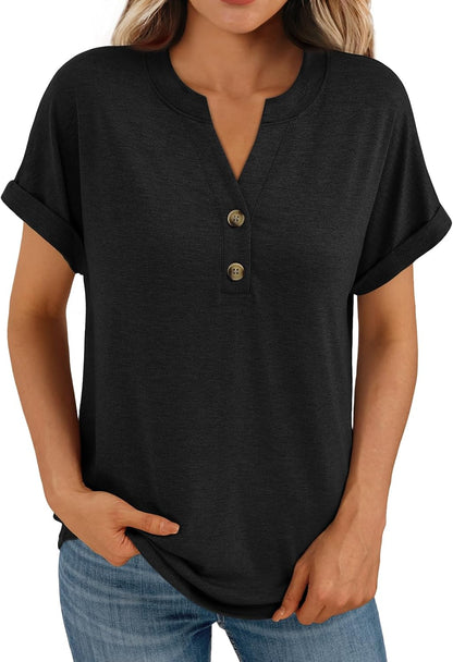 Women's Short Sleeve Shirts Henley Dressy Casual Summer Tops