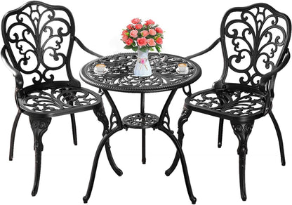 Patio Bistro Set 3 Piece Outdoor Cast Aluminum Outdoor Bistro Table