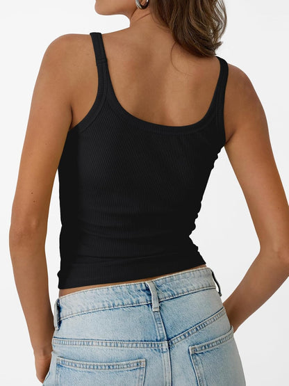 Womens Summer Ribbed Tank Tops Racerback Spaghetti Strap Workout Camisole Top