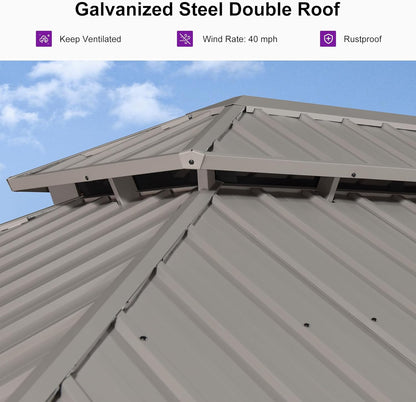 12x20ft Hardtop Gazebo Aluminum Frame Steel Roof Curtains Netting