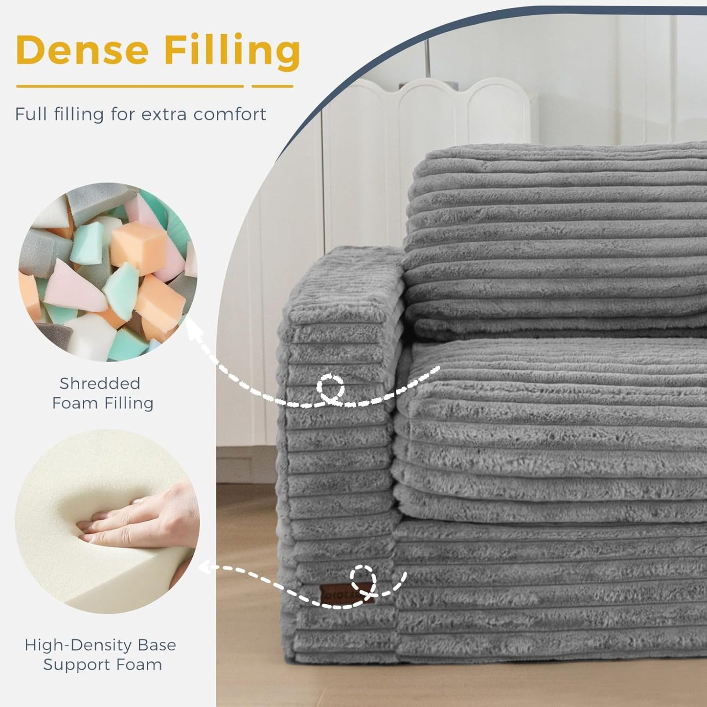 Plush Giant Bean Bag Sofa for Adults Floor Loveseat Chair with Armrests White