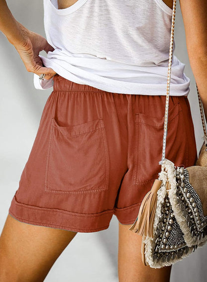 Womens Shorts Summer Comfy Cotton Elastic Waist Drawstring Casual Shorts with Pockets