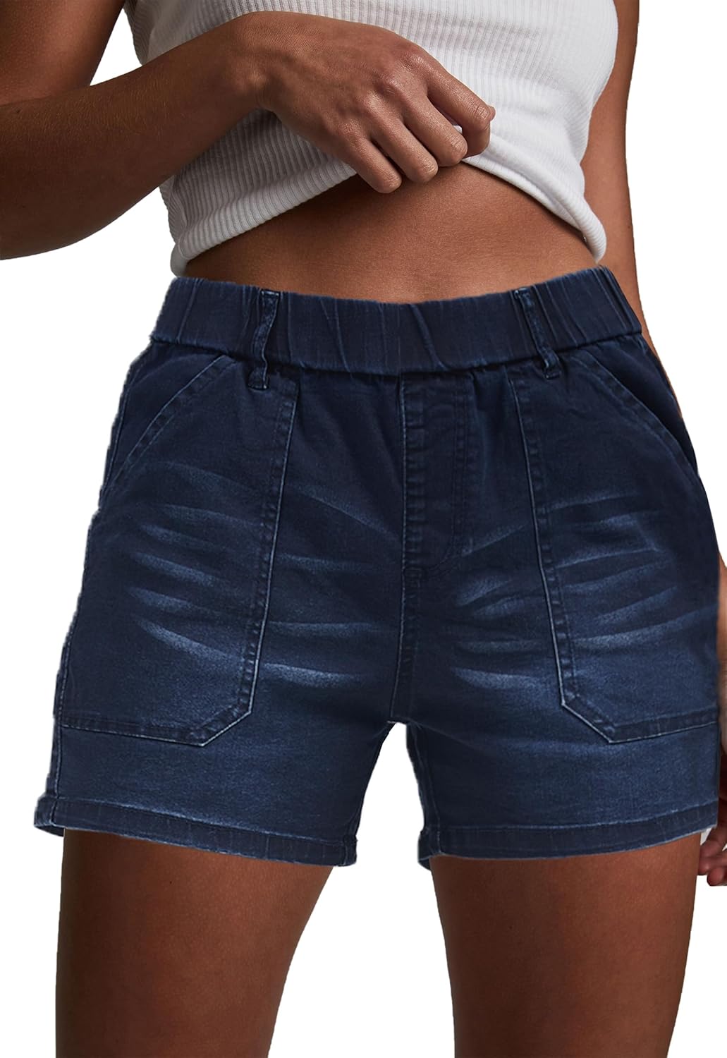 Womens Jean Shorts High Waisted Summer Cotton Elastic Waist Denim Shorts with Pockets