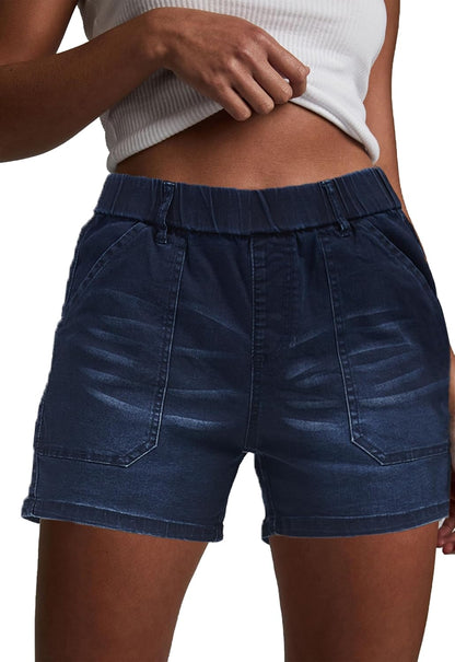 Womens Jean Shorts High Waisted Summer Cotton Elastic Waist Denim Shorts with Pockets