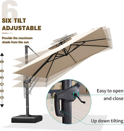 12ft Patio Umbrella with Base Large Outdoor Square Umbrella