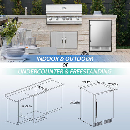 24 Inch Beverage Refrigerator Outdoor Under Counter Beverage Cooler for Patio