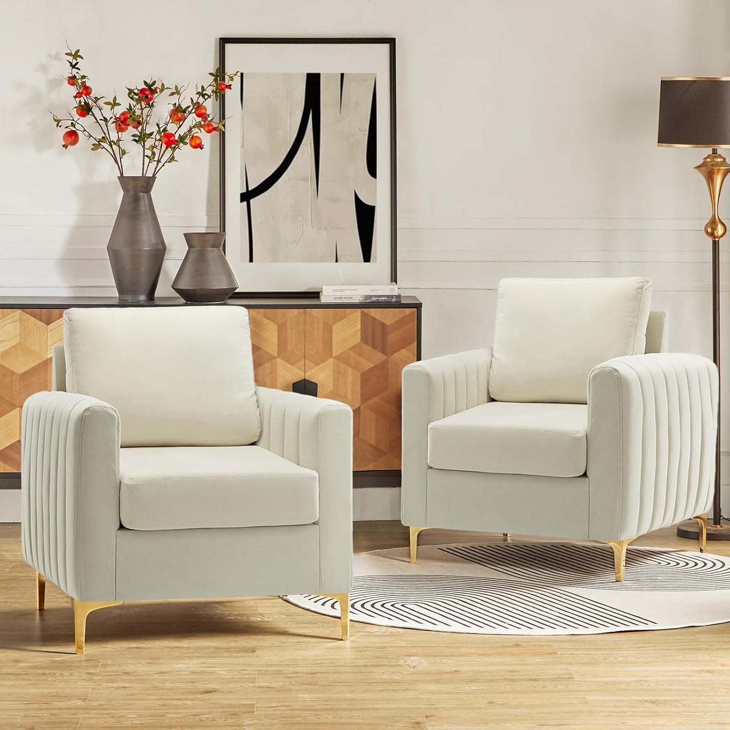 HULALA HOME Velvet Accent Club Chairs Set of 2