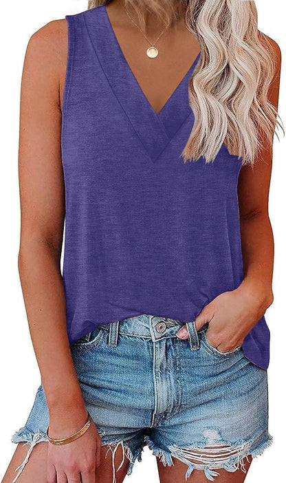 Womens V Neck Tank Tops Summer Sleeveless Tunic Casual Basic True Classic Tees