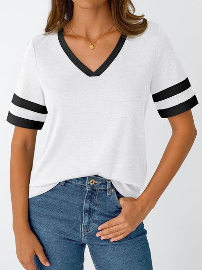 Women's Short Sleeve V Neck T Shirts Trendy Casual Spring Tops
