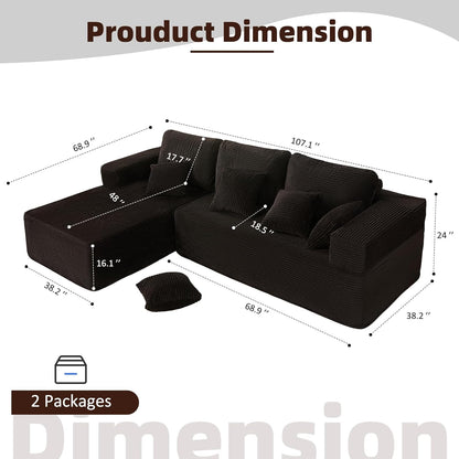 107" Boneless Couch with Deep Seat Cloud Sectional Couch for Living Room