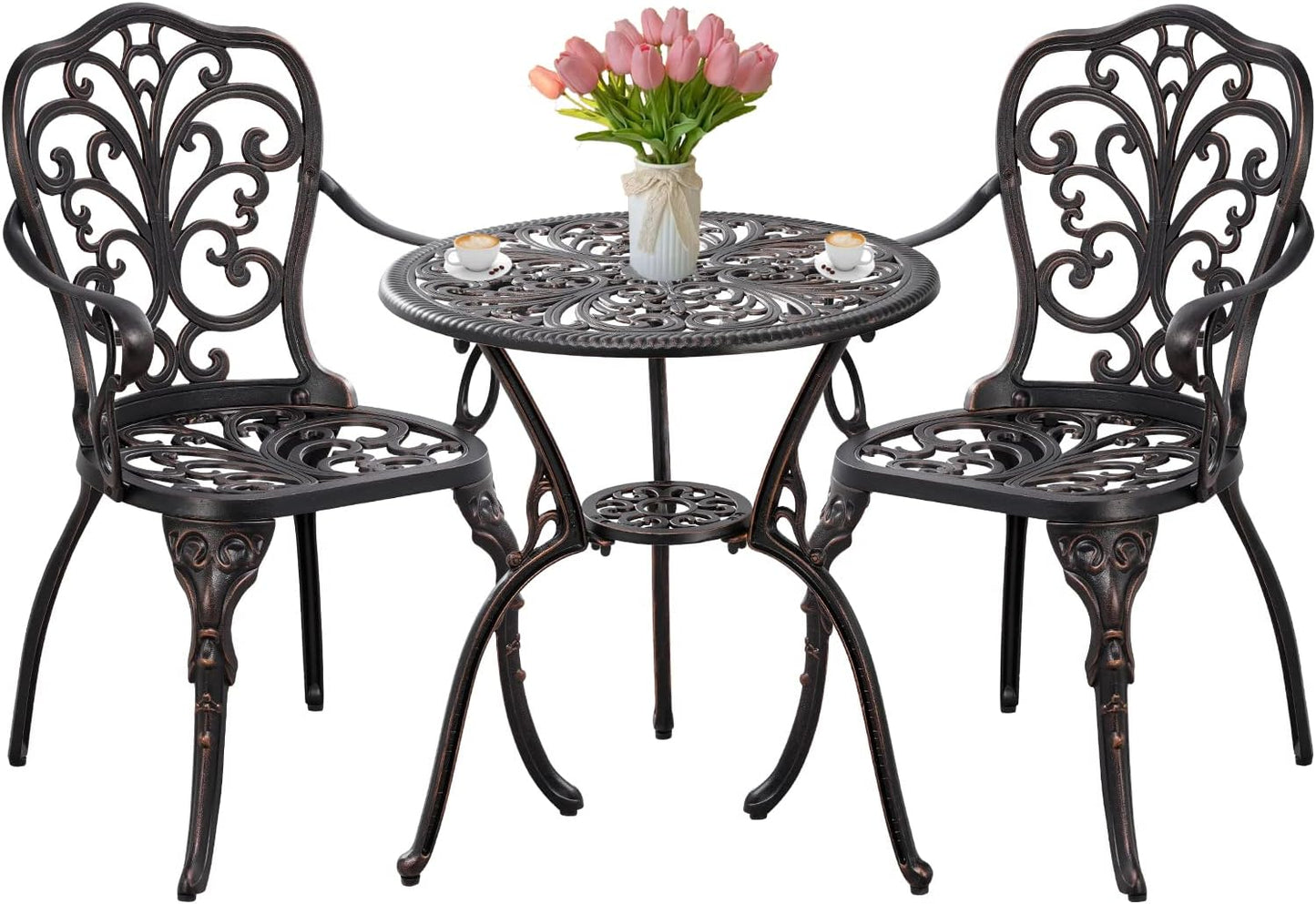 Patio Bistro Set 3 Piece Outdoor Cast Aluminum Outdoor Bistro Table