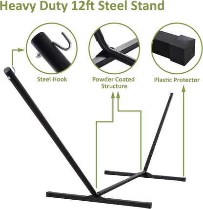 2 Person Hammock with Stand Heavy Duty Portable Dark Grey