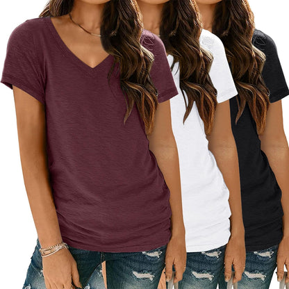 3 Pack V Neck T Shirts for Women Short Sleeve T-shirts