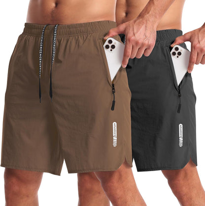 2 Pack Mens Workout Athletic Shorts 7 inch Inseam Quick Dry Hiking Shorts Men Lightweight Sports Gym Shorts Running
