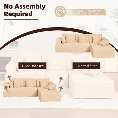 107" Boneless Couch with Deep Seat Cloud Sectional Couch for Living Room