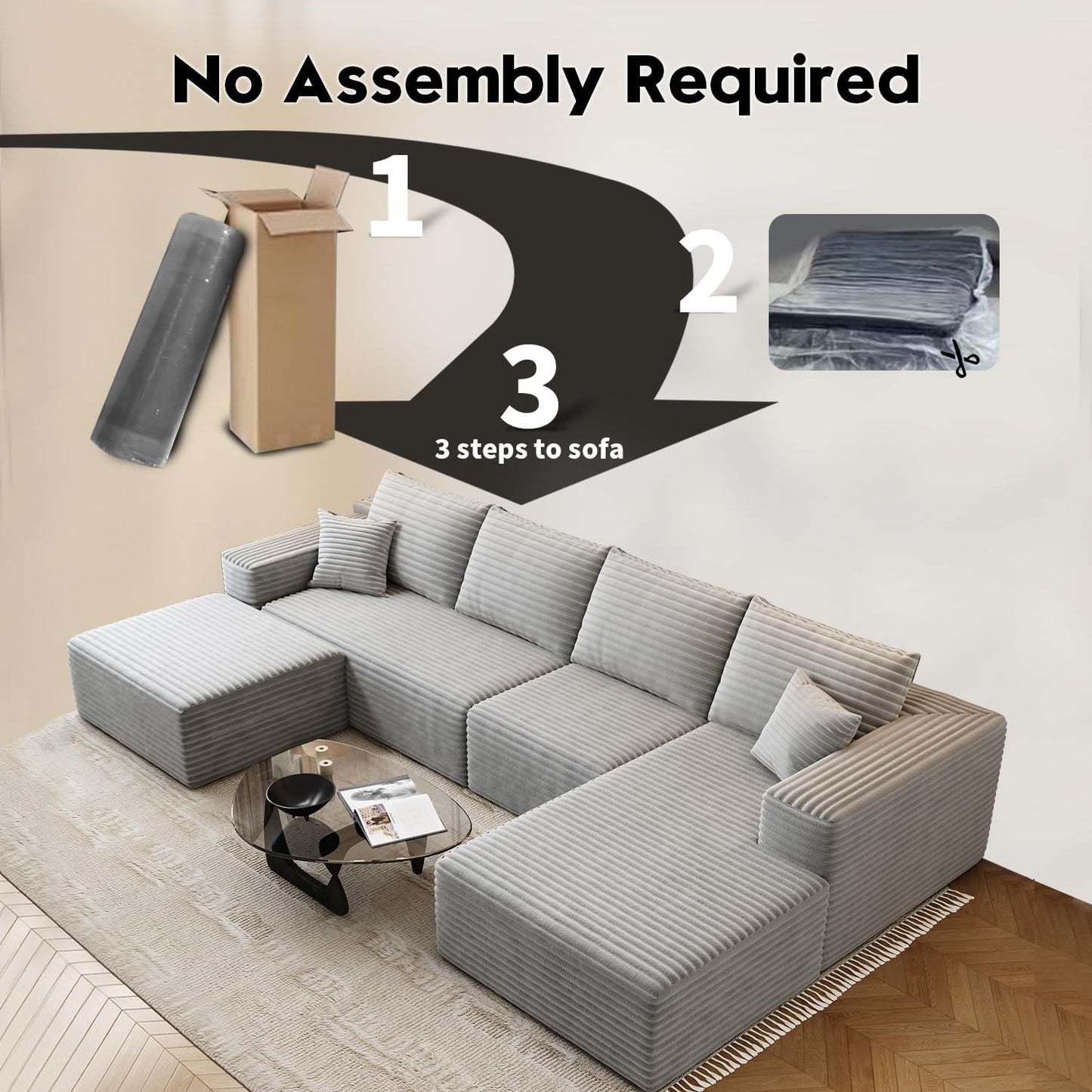 107.5" Cloud Modular Sectional Sofa with 1 Ottoman