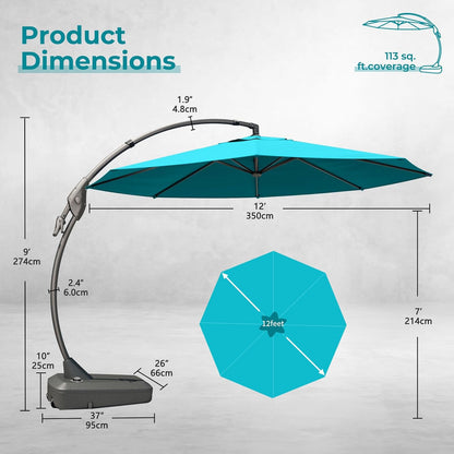 12FT Outdoor Offset Cantilever Umbrella with Base Champagne