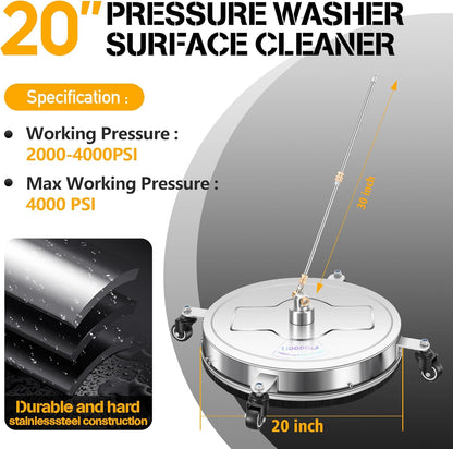 14" Pressure Washer Surface Cleaner with 4 Wheels