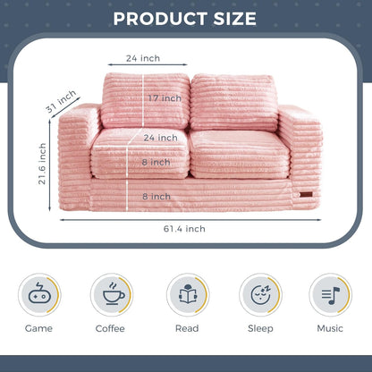 Plush Giant Bean Bag Sofa for Adults Floor Loveseat Chair with Armrests White