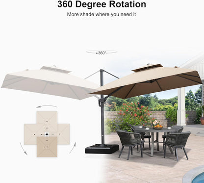 12ft Patio Umbrella with Base Large Outdoor Square Umbrella
