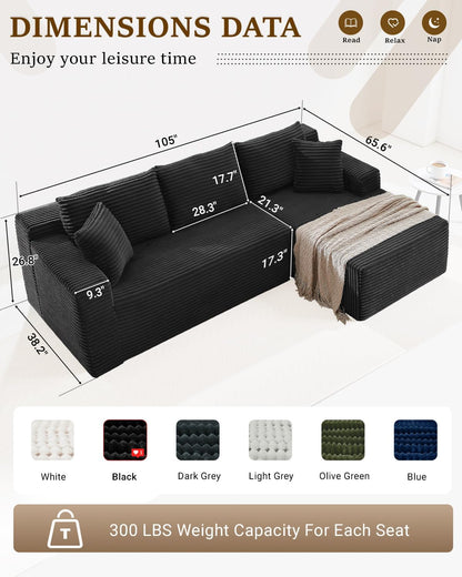 105 Inch Cloud Sectional Couch with Deep Seat