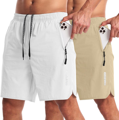2 Pack Mens Workout Athletic Shorts 7 inch Inseam Quick Dry Hiking Shorts Men Lightweight Sports Gym Shorts Running