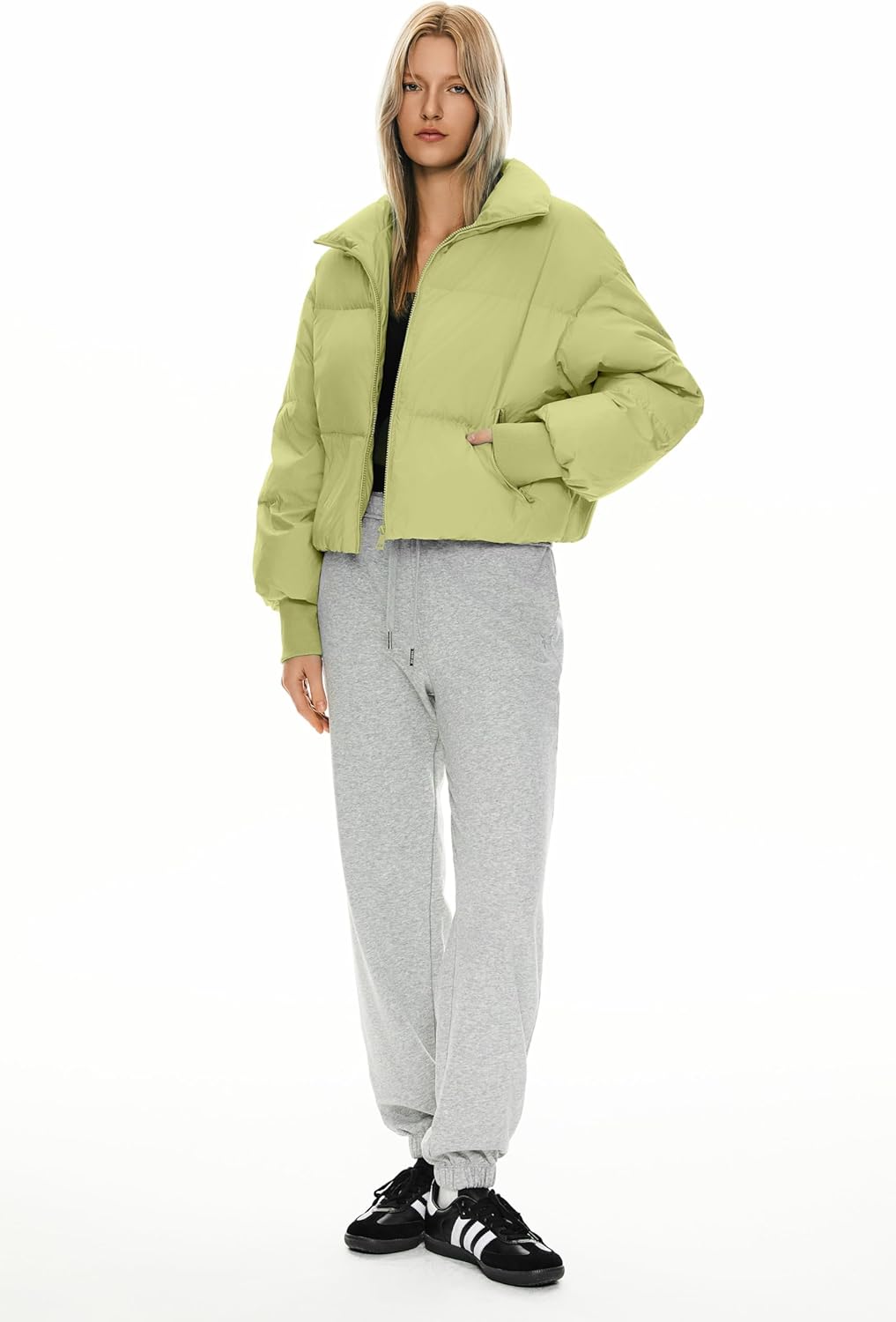Womens Winter Oversized Cropped Puffer Jacket Zip Up Short Down Coat