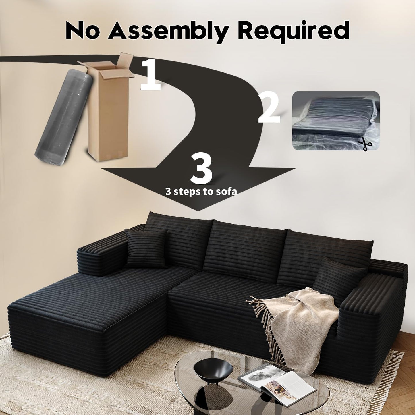 107.5" Cloud Modular Sectional Sofa with 1 Ottoman