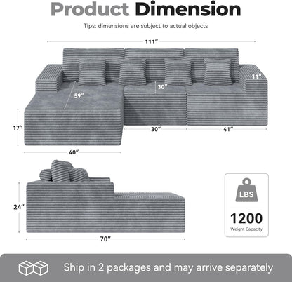 111‘’ Modular Sectional Cloud Couches with L Shaped Chaise