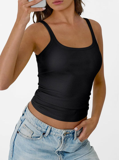 Womens Summer Ribbed Tank Tops Racerback Spaghetti Strap Workout Camisole Top