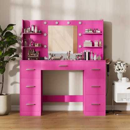 Furmax Vanity Desk with Mirror LED Lights and Power Outlet Makeup Vanity Table