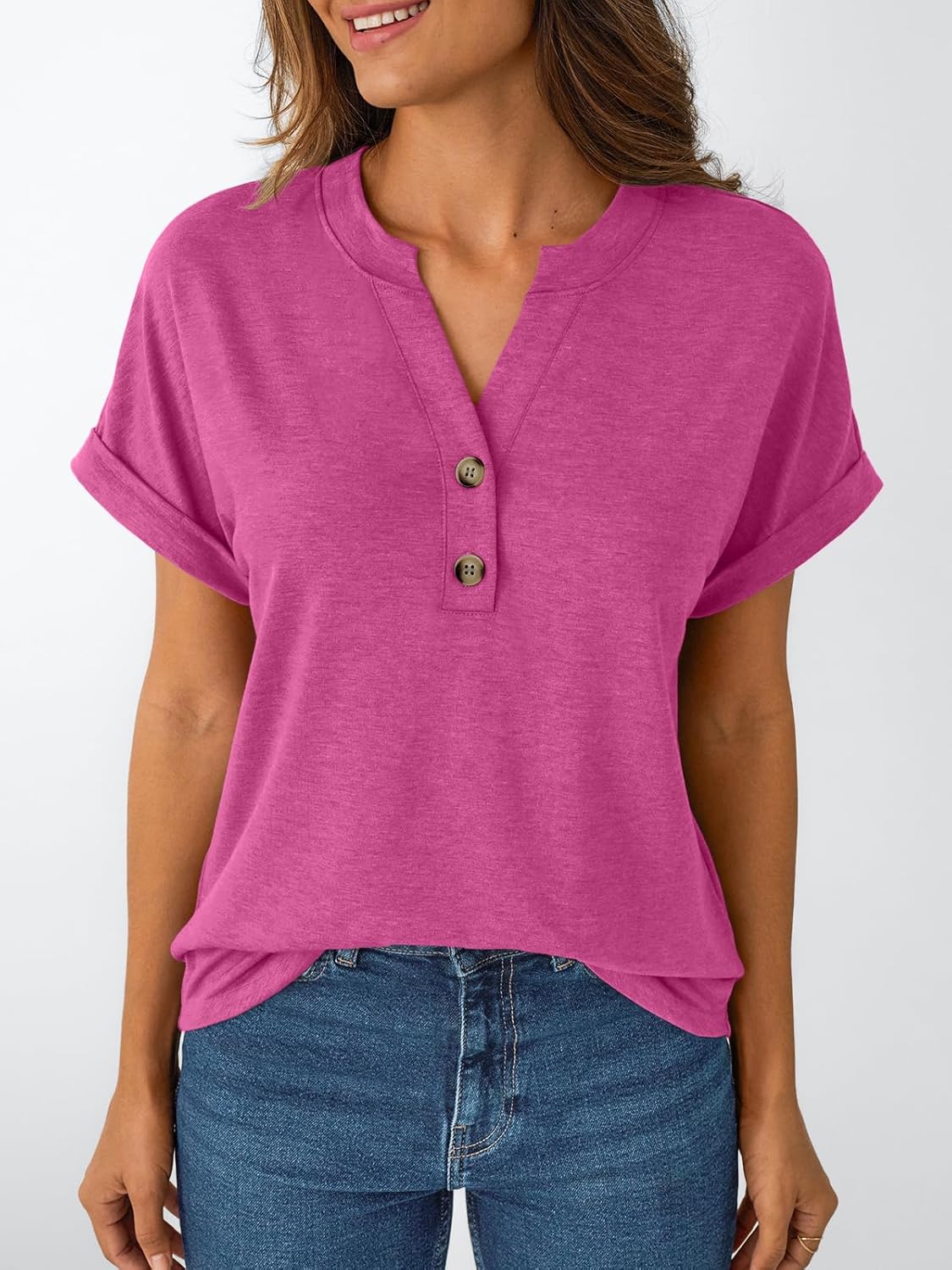 Women's Short Sleeve Shirts Henley Dressy Casual Summer Tops