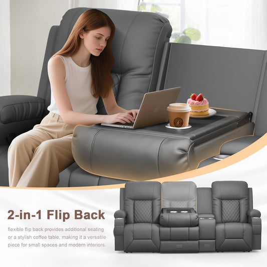 YONISEE 3 Seat Recliner Sofa, Large Reclining Sofa with Storage Console, Manual Reclining Chair with USB Ports, 2 Cell Phone Holder, 3 Seater Loveseat Recliner Couch for Living Room