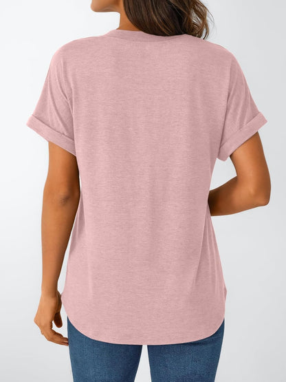 Women's Short Sleeve Shirts Henley Dressy Casual Summer Tops