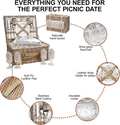 19Pcs Picnic Basket for 2 with Blanket
