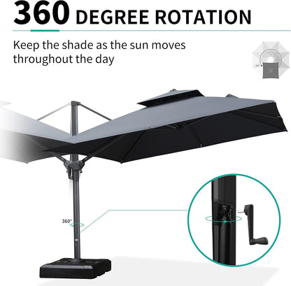 12ft Patio Umbrella with Base Large Outdoor Square Umbrella