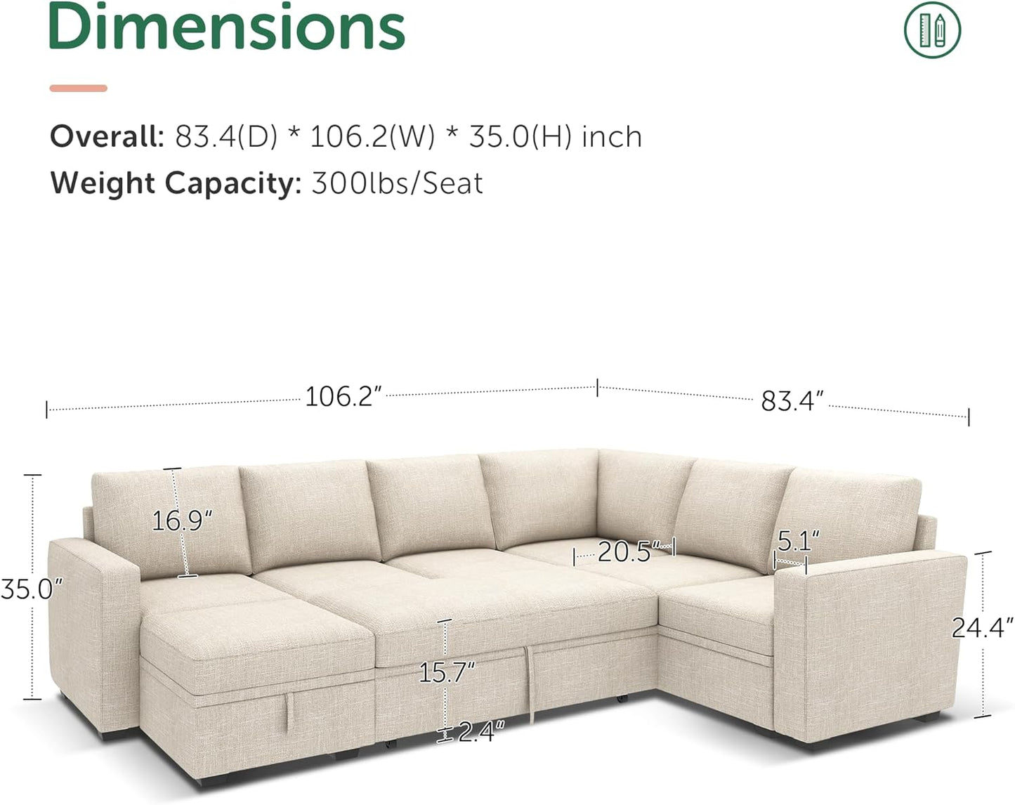 Modular L-Shaped Sleeper Sofa with Pull-Out Bed and Storage