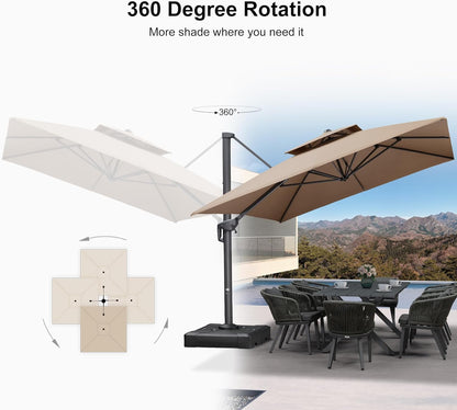 12ft Patio Umbrella with Base Large Outdoor Square Umbrella