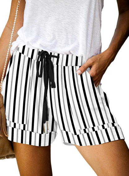 Womens Shorts Summer Comfy Cotton Elastic Waist Drawstring Casual Shorts with Pockets