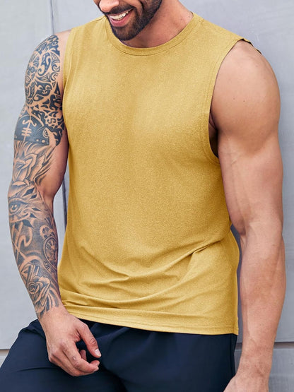 Men's Sleeveless Tank Tops Crewneck Solid Loose Fit Shirt