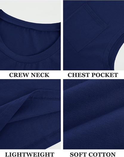 Mens Sleeveless Tank Tops Workout Cut Off Shirts Muscle Gym T Shirts with Pocket