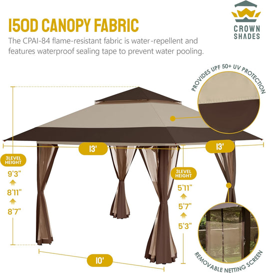 13x13 Pop Up Gazebo Canopy Tent with Wheeled Storage Bag Grey